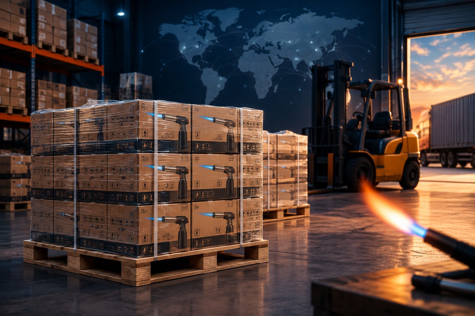 Export sales desk of the ZHENTANZHE torch factory handling buyer inquiries